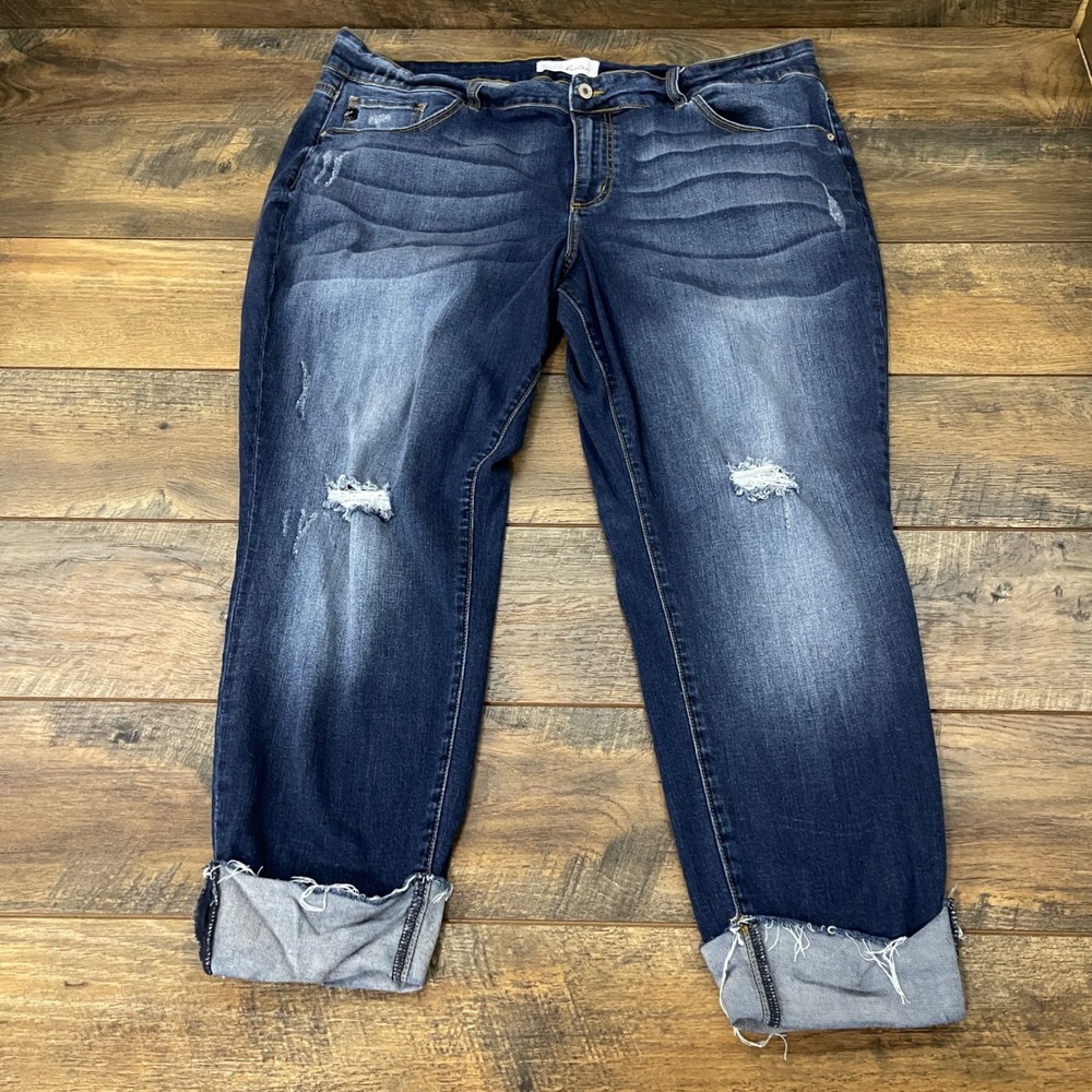 KanCan Distressed Boyfriend Jeans Plus Size 22 Cuffed Stretch Ankle Streetwear